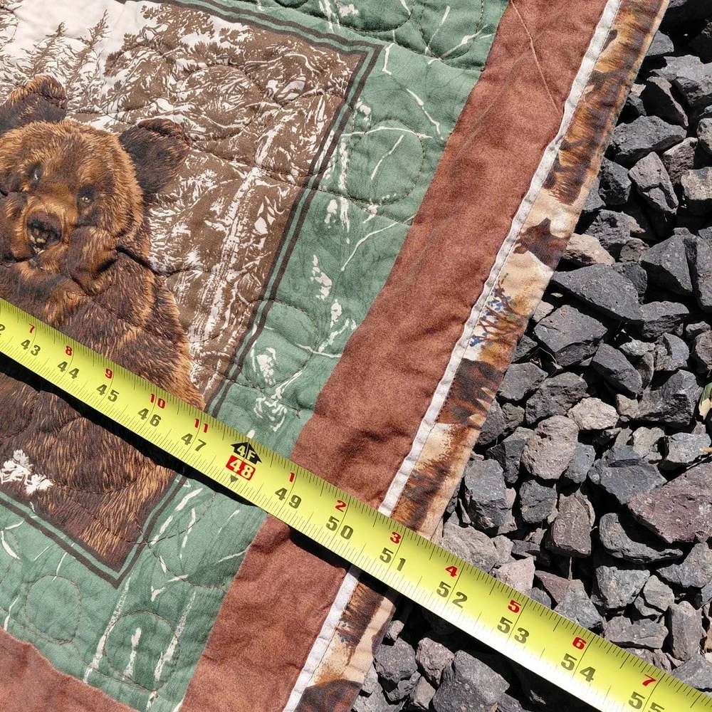 Bear Wildlife Quilt Blanket Square Nature Cabin Wolf Moose Outdoor Hunter 51x53